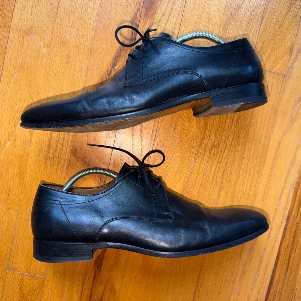 Magnanni Flex Black Leather Derby Dress Shoes EU 43.5 US 10.5 Old Money Spain